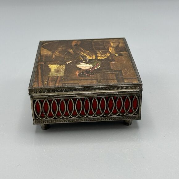 Vtg Footed Ornate Articulated Sides Hinged Trinket Box The Artist Studio Fabric - Picture 5 of 9